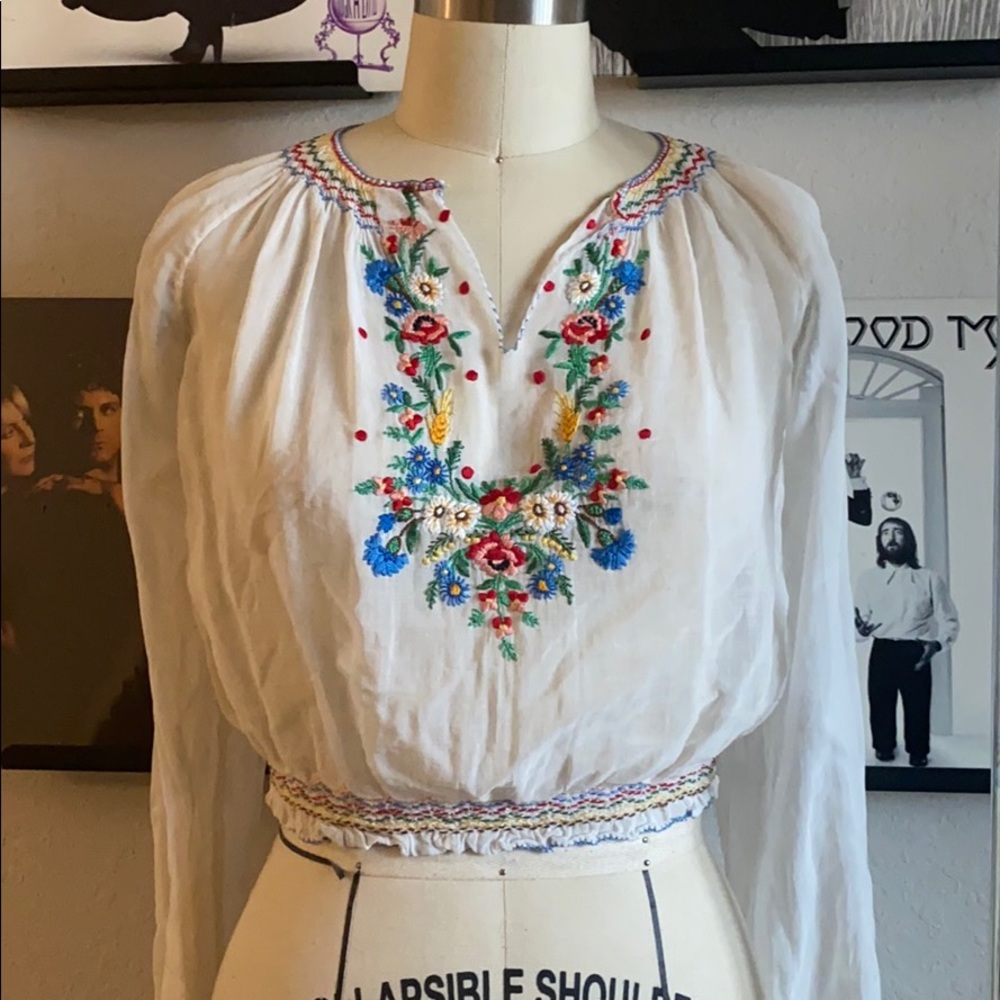 Vintage 1970s Boho Embroidered Hippie Blouse